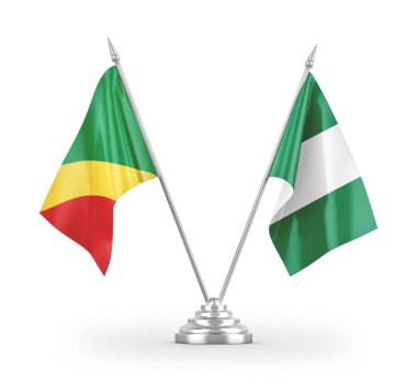 Nijerya ve Kongo masa bayrakları beyaz arkaplandaki 3D görüntüleme