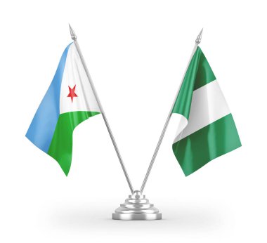 Nijerya ve Cibuti masa bayrakları beyaz zemin üzerinde izole edilmiş 3d görüntüleme