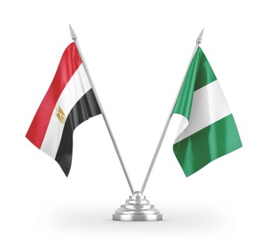 Nijerya ve Mısır masa bayrakları beyaz arka planda izole edilmiş 3D görüntüleme