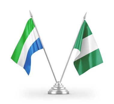 Nijerya ve Sierra Leone masa bayrakları beyaz zemin üzerinde izole edilmiş 3D görüntüleme