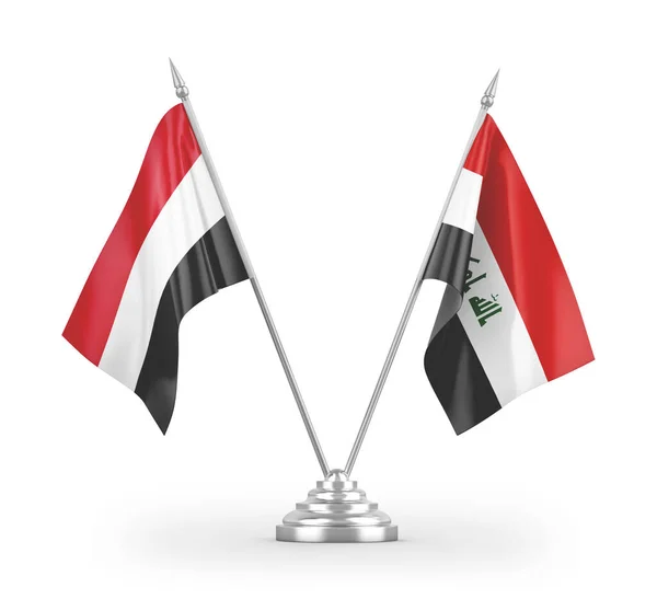 Banderas Mesa Iraq Yemen Aisladas Sobre Fondo Blanco — Foto de Stock