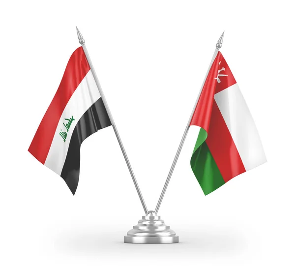 Banderas Mesa Omán Irak Aisladas Sobre Fondo Blanco —  Fotos de Stock