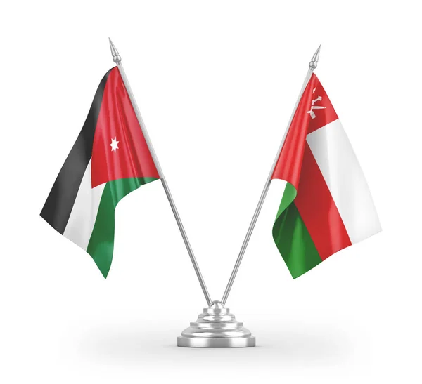 Oman Jordan Table Flagi Izolowane Białym Tle Renderowania — Zdjęcie stockowe
