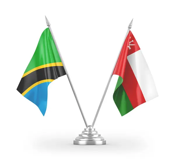 Banderas Mesa Omán Tanzania Aisladas Sobre Fondo Blanco — Foto de Stock