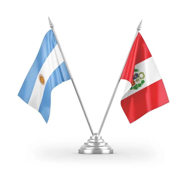 Peru Arjantin Masa Bayrakları Beyaz Arkaplanda Izole Edilmiş Görüntüleme — Stok fotoğraf