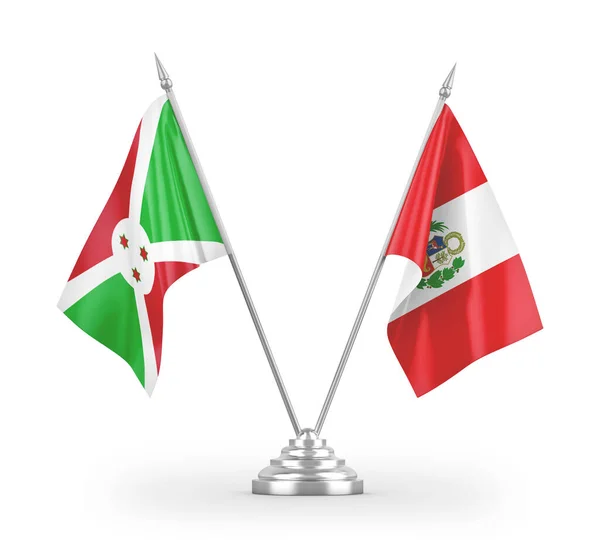 Banderas Mesa Perú Burundi Aisladas Sobre Fondo Blanco — Foto de Stock