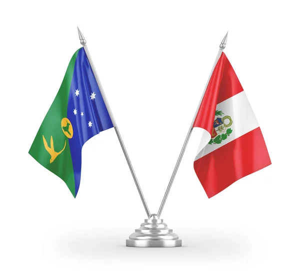 Banderas Mesa Perú Isla Navidad Aisladas Sobre Fondo Blanco — Foto de Stock