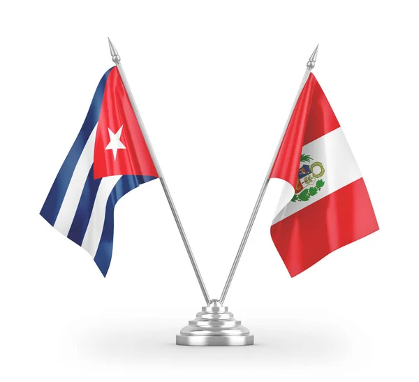 Перу Куба Настільні Прапори Ізольовані Білому Фоні Рендеринга — стокове фото