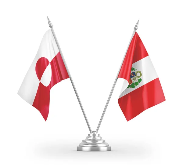 Peru Och Grönland Tabell Flaggor Isolerade Vit Bakgrund Rendering — Stockfoto