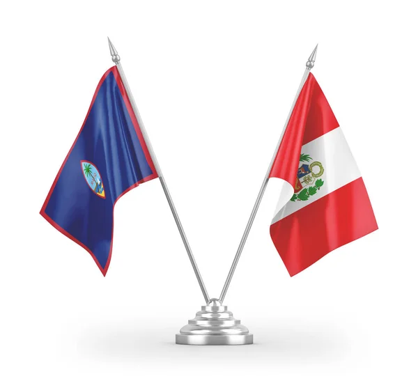 Banderas Mesa Perú Guam Aisladas Sobre Fondo Blanco — Foto de Stock