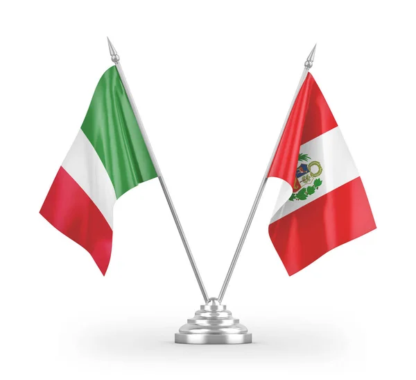Peru Italy Table Flags Isolated White Background Rendering — Stock Photo, Image