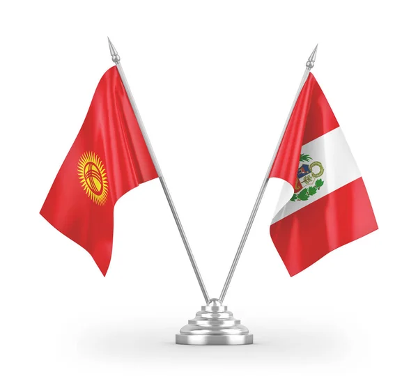 Banderas Mesa Perú Kirguistán Aisladas Sobre Fondo Blanco —  Fotos de Stock