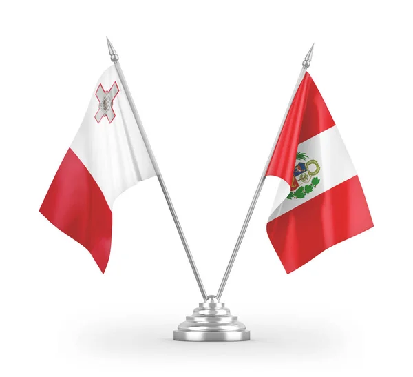 Banderas Mesa Perú Malta Aisladas Sobre Fondo Blanco — Foto de Stock