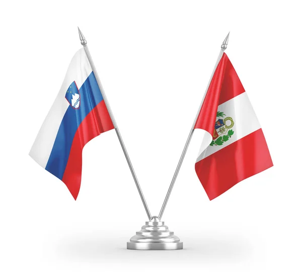 Banderas Mesa Perú Eslovenia Aisladas Sobre Fondo Blanco — Foto de Stock