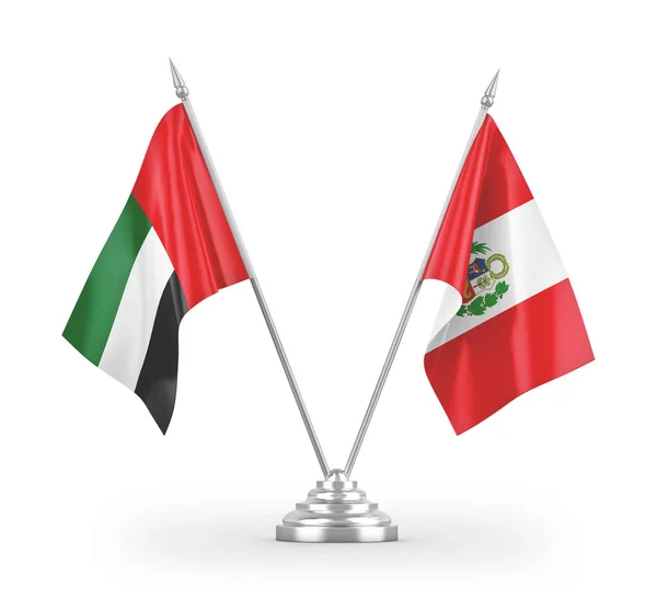 Peru United Arab Emirates Table Flags Isolated White Background Rendering — Stock Photo, Image