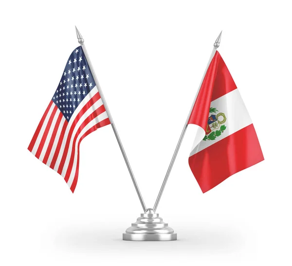 Peru Amerika Birleşik Devletleri Bayrakları Beyaz Arkaplanda Boyutlu Görüntüleme — Stok fotoğraf