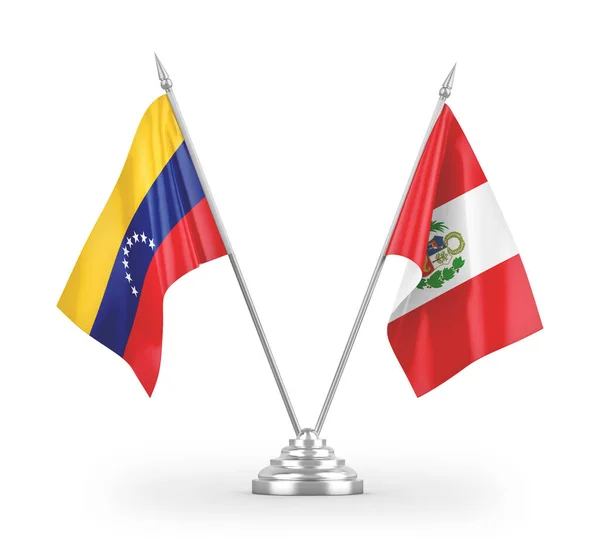 Banderas Mesa Perú Venezuela Aisladas Sobre Fondo Blanco — Foto de Stock