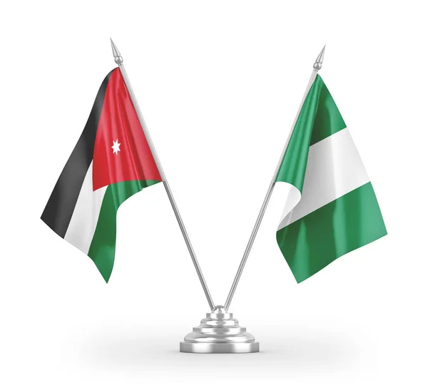 Nigeria Jordan Table Flagi Izolowane Białym Tle Renderowania — Zdjęcie stockowe