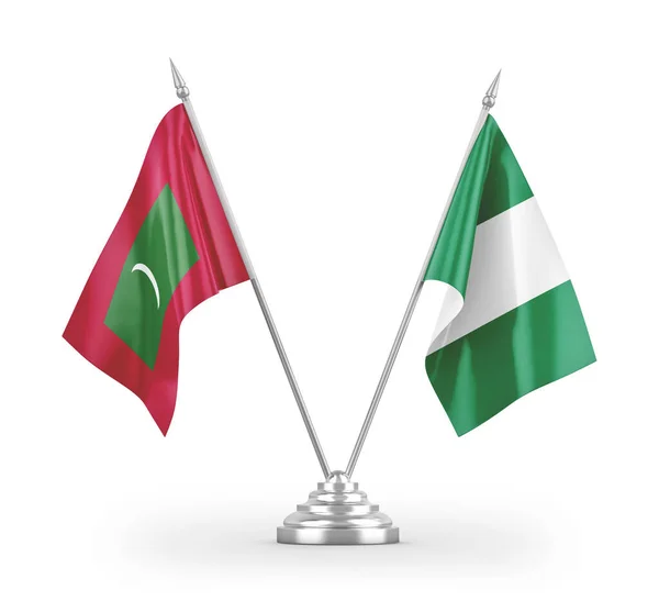 Banderas Mesa Nigeria Maldivas Aisladas Sobre Fondo Blanco — Foto de Stock