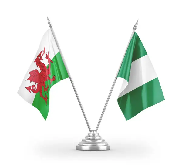 Nigeria Wales Tafelvlaggen Geïsoleerd Witte Achtergrond Rendering — Stockfoto