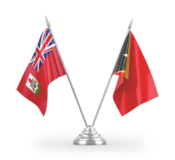 Bandeiras Mesa Timor Leste Bermudas Isoladas Fundo Branco Renderização — Fotografia de Stock