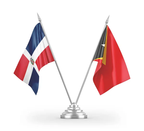 Флаги Таблиц Восточного Тимора Доминиканской Республики Изолированы Белом Фоне Рендеринга — стоковое фото