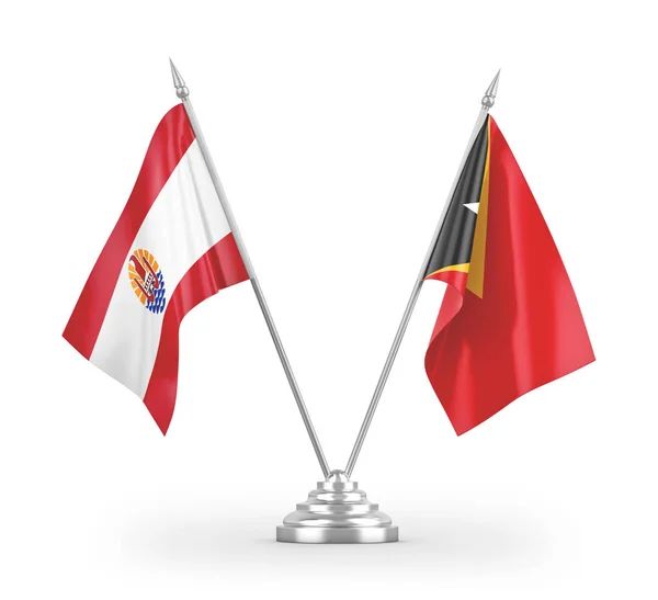 Timor Oriental Polinesia Francesa Banderas Mesa Aisladas Sobre Fondo Blanco — Foto de Stock