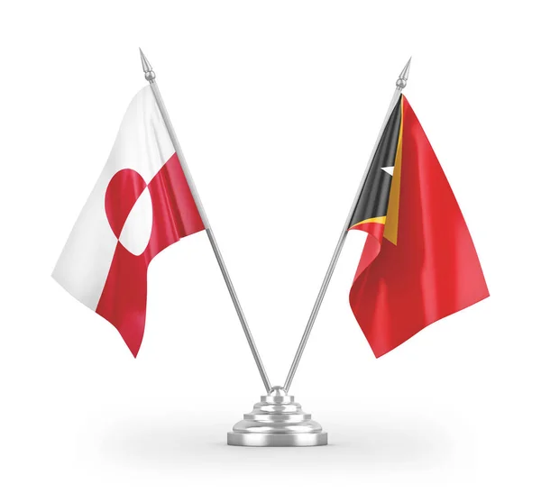 Flagi Timor Wschodni Grenlandia Tabeli Izolowane Białym Tle Renderowania — Zdjęcie stockowe