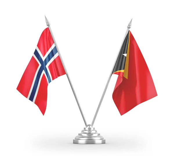 在白色背景3D渲染中孤立的东帝汶和挪威桌旗 — 图库照片