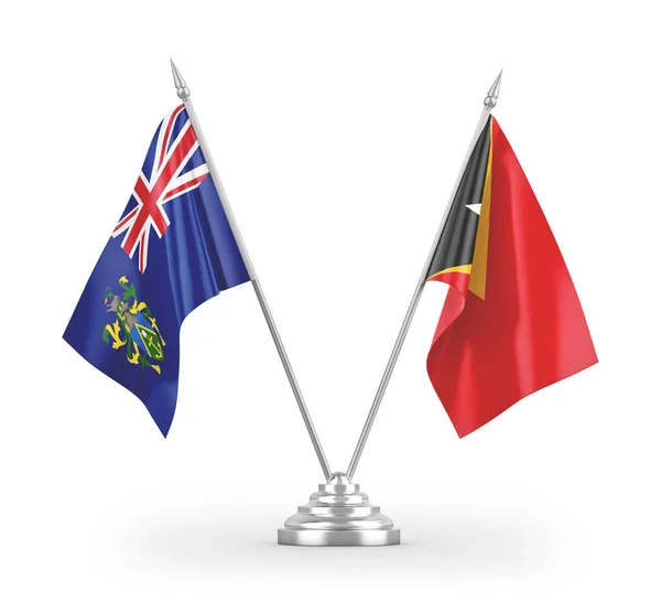 Banderas Mesa Timor Oriental Islas Pitcairn Aisladas Sobre Fondo Blanco — Foto de Stock