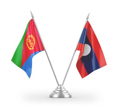 Laos ve Eritrea tablo bayrakları beyaz arkaplanda 3 boyutlu görüntüleme