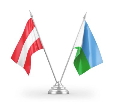 Cibuti ve Avusturya masa bayrakları beyaz zemin üzerinde izole edilmiş 3d görüntüleme