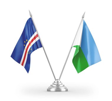 Cibuti ve Cabo Burnu masa bayrakları beyaz arkaplanda izole edilmiş 3d görüntüleme