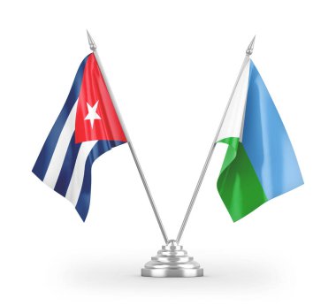 Cibuti ve Küba masa bayrakları beyaz arkaplanda izole edilmiş 3d görüntüleme