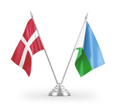 Cibuti ve Danimarka masa bayrakları beyaz arkaplanda izole edilmiş 3d görüntüleme