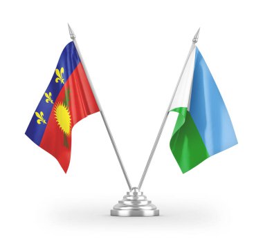 Cibuti ve Guadeloupe masa bayrakları beyaz arkaplanda izole edilmiş 3d görüntüleme