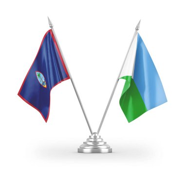 Cibuti ve Guam masa bayrakları beyaz arkaplanda izole edilmiş 3d görüntüleme