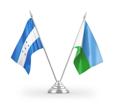 Cibuti ve Honduras masa bayrakları beyaz arkaplanda izole edilmiş 3d görüntüleme
