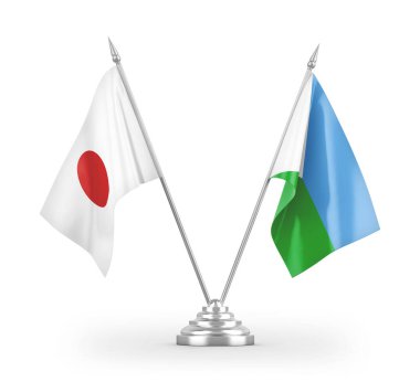 Cibuti ve Japonya masa bayrakları beyaz zemin üzerinde izole edilmiş 3D görüntüleme