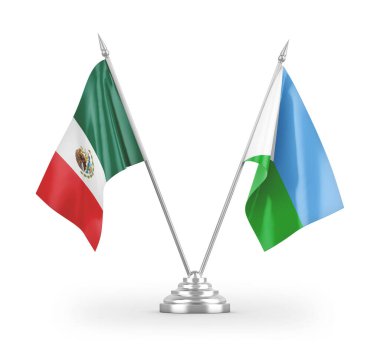 Cibuti ve Meksika masa bayrakları beyaz zemin üzerinde izole edilmiş 3D görüntüleme