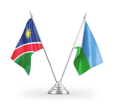 Cibuti ve Namibya masa bayrakları beyaz arkaplanda izole edilmiş 3d görüntüleme