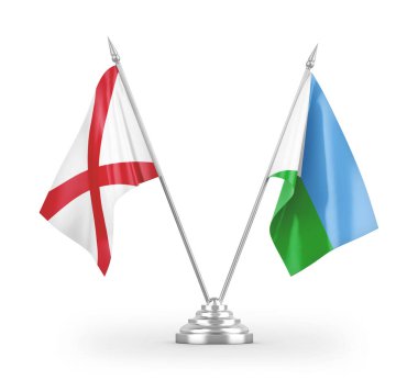 Cibuti ve Kuzey İrlanda masa bayrakları beyaz zemin üzerinde izole edilmiş 3D görüntüleme