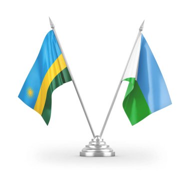 Cibuti ve Ruanda masa bayrakları beyaz arkaplanda izole edilmiş 3d görüntüleme