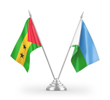 Cibuti ve Sao Tome ve Principe masa bayrakları beyaz arkaplanda izole edilmiş 3d görüntüleme