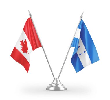 Honduras ve Kanada masa bayrakları beyaz arkaplan 3D görüntüleme