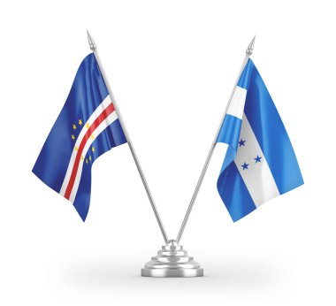 Honduras ve Cabo Burnu masa bayrakları beyaz arkaplanda izole edilmiş 3d görüntüleme
