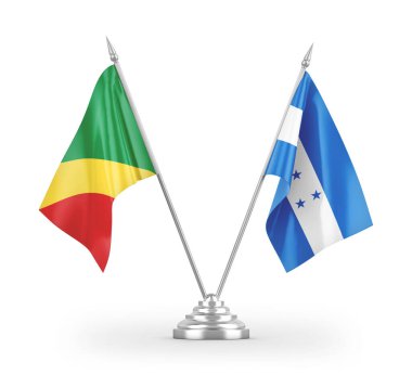 Beyaz arkaplan üzerinde izole Honduras ve Kongo masa bayrakları 3d