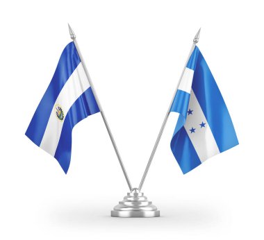 Honduras ve El Salvador masa bayrakları beyaz arka planda izole edilmiş 3D görüntüleme