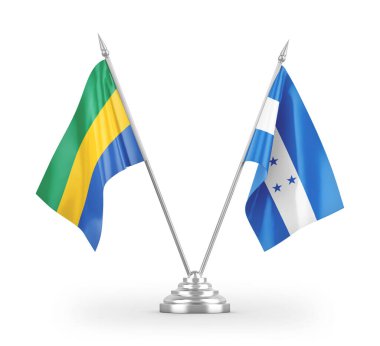 Beyaz arkaplan üzerinde izole Honduras ve Gabon masa bayrakları 3d