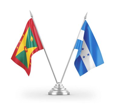 Honduras ve Grenada masa bayrakları beyaz arkaplanda izole edilmiş 3d görüntüleme